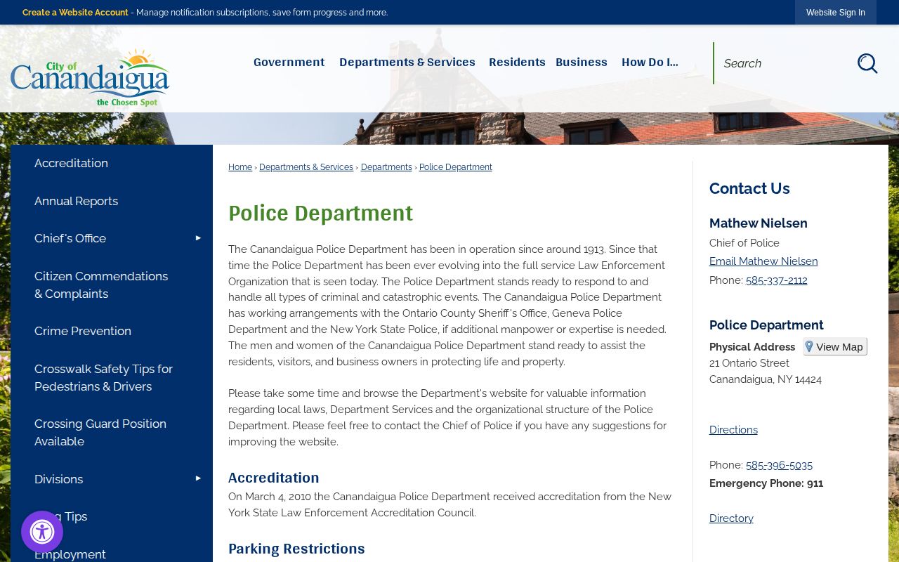 Canandaigua Police Department arrest-record source