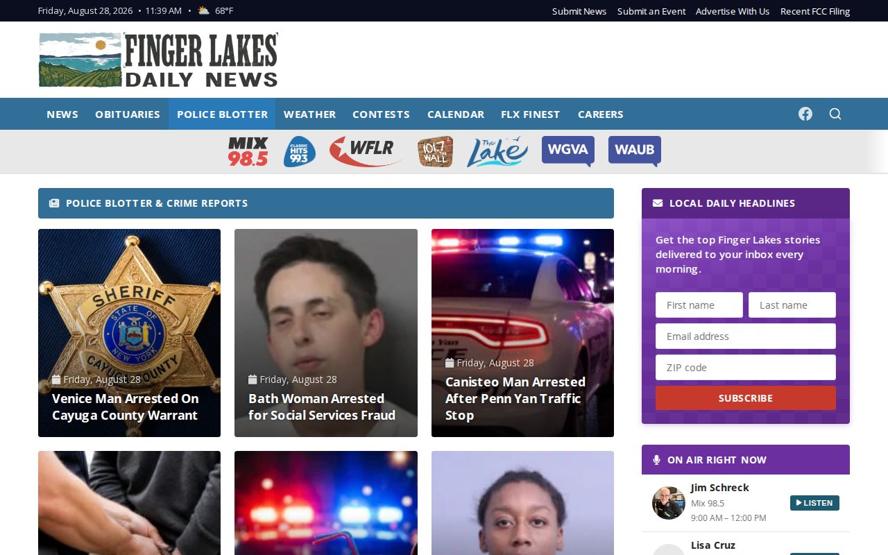 Ontario County arrest-record coverage at local police blotter