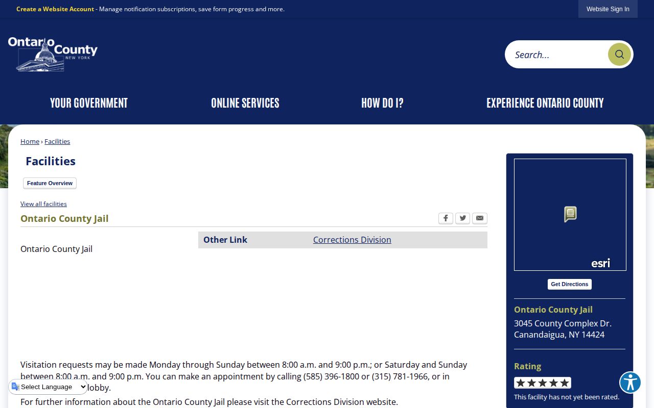 Ontario County Jail custody and booking-record facility source