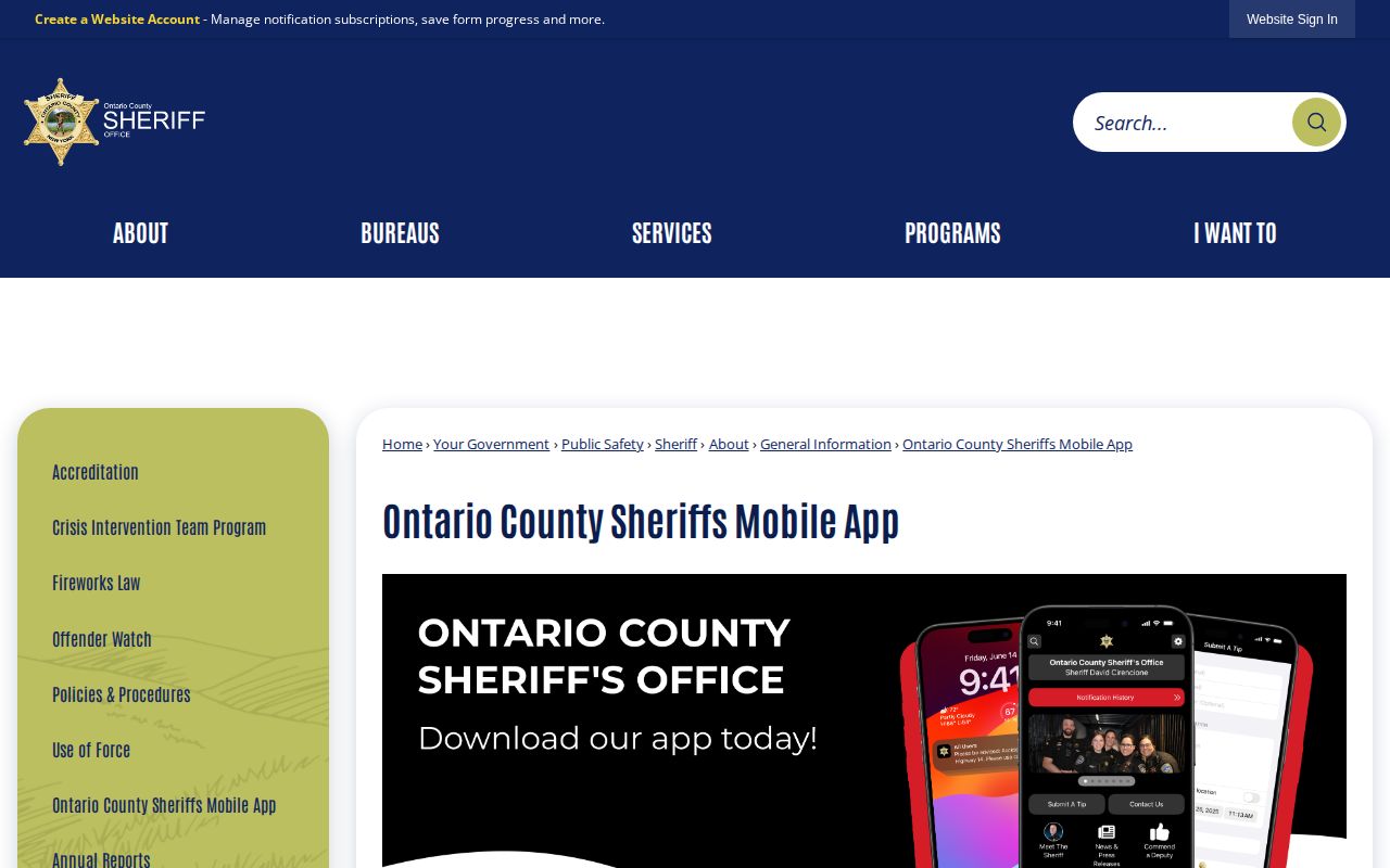 Ontario County Sheriff app for inmate and booking-record information